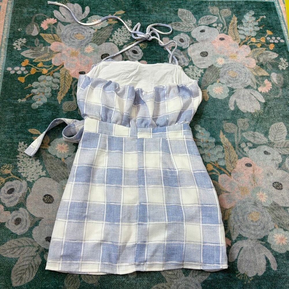 Lovers + Friends Irena Dress Revolve Small Blue White Plaid Cutout Halter Check - Picture 4 of 11